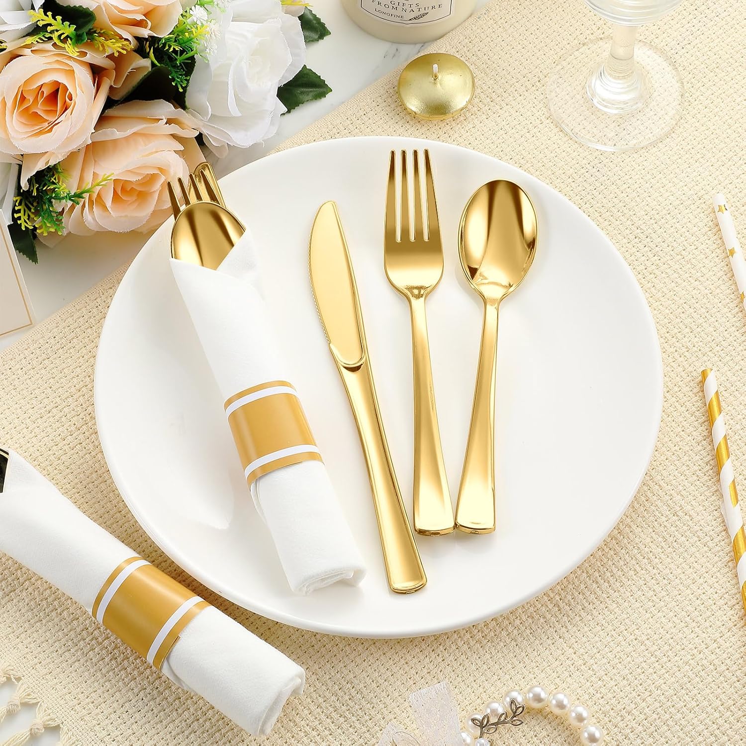 Mifoci 200 Pack Gold Plastic Cutlery Set