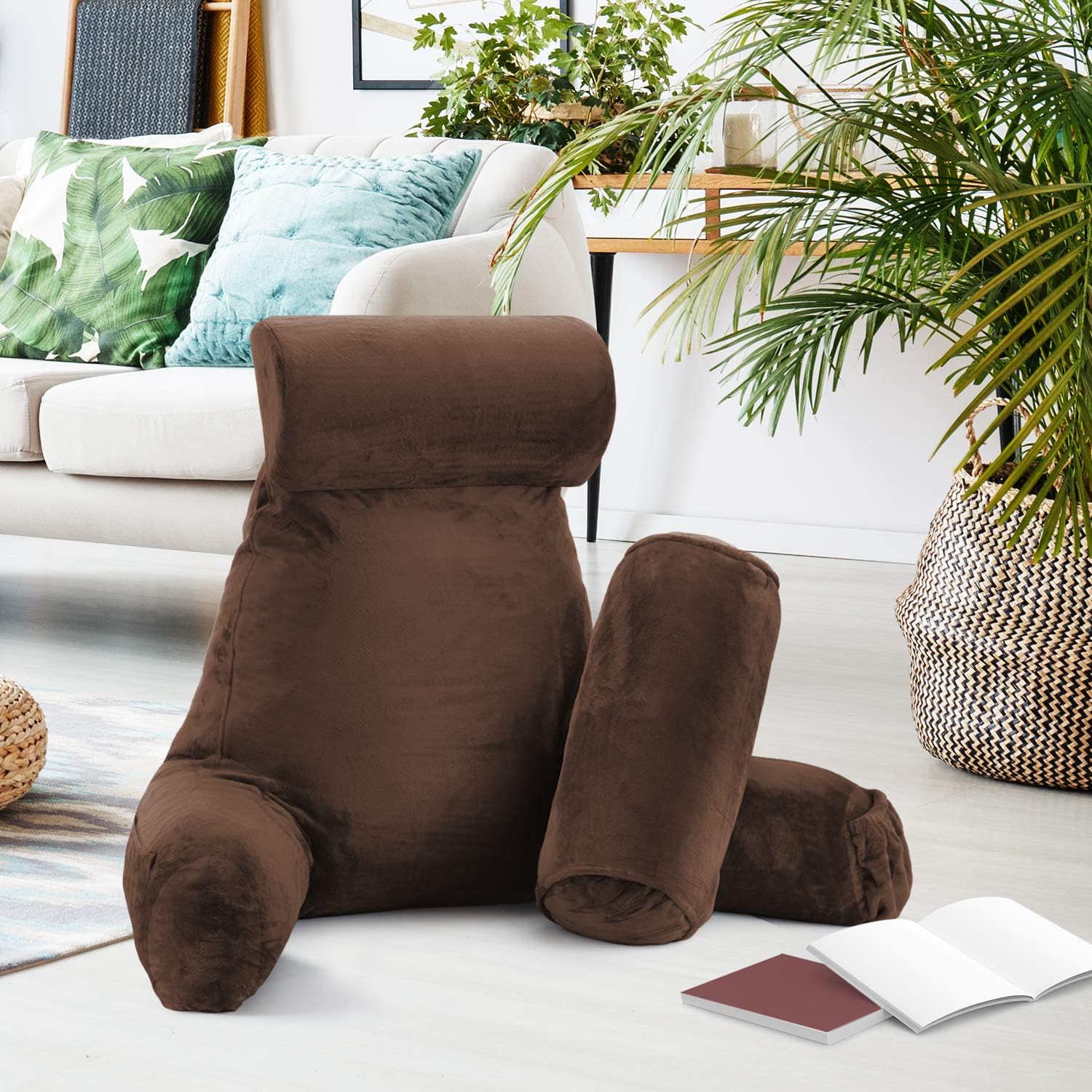 Clara Clark Reading Pillow - Large Brown 31 Inch Memory Foam Bed Rest