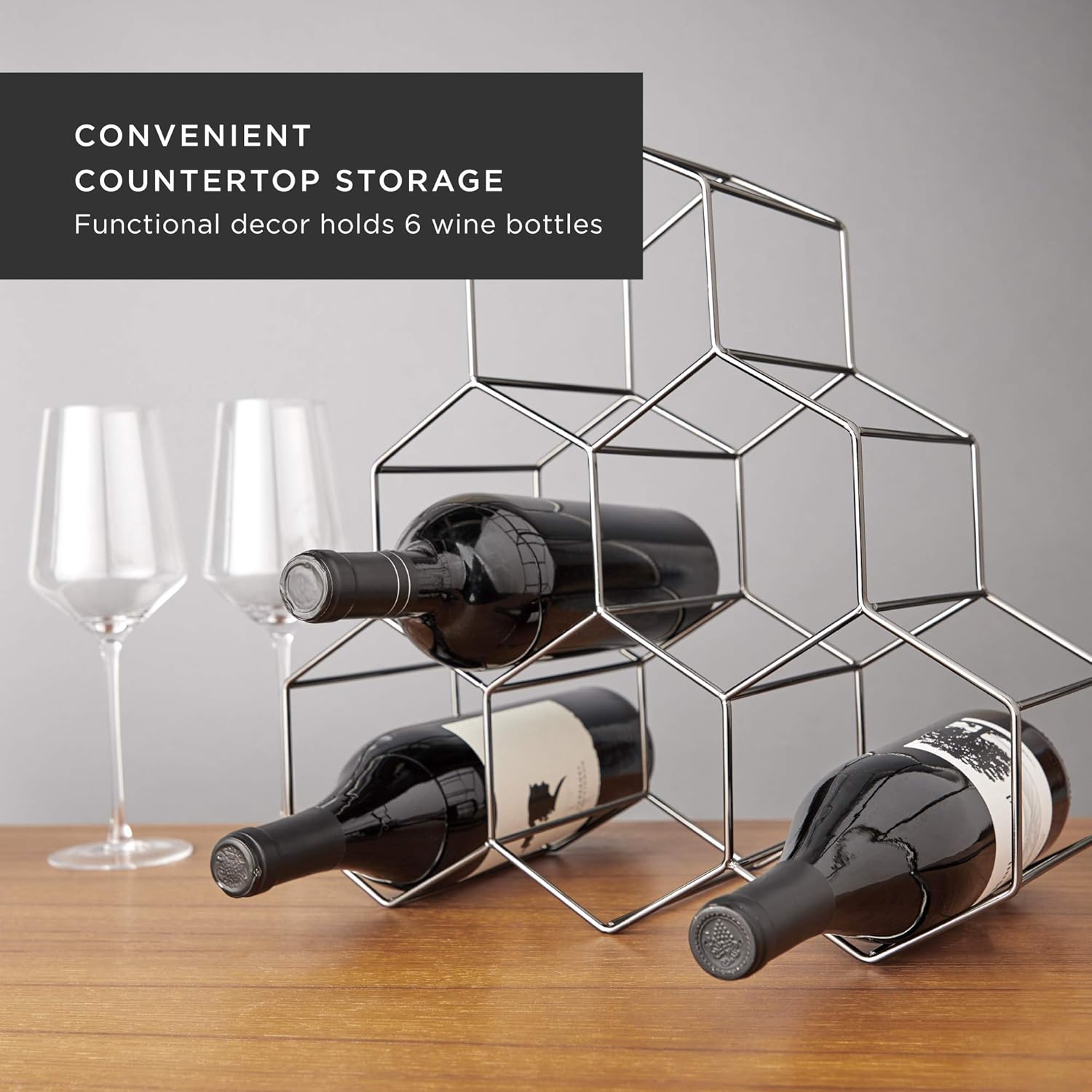 Viski Geo Countertop Wine Rack - 6 Bottle Capacity Gunmetal Black