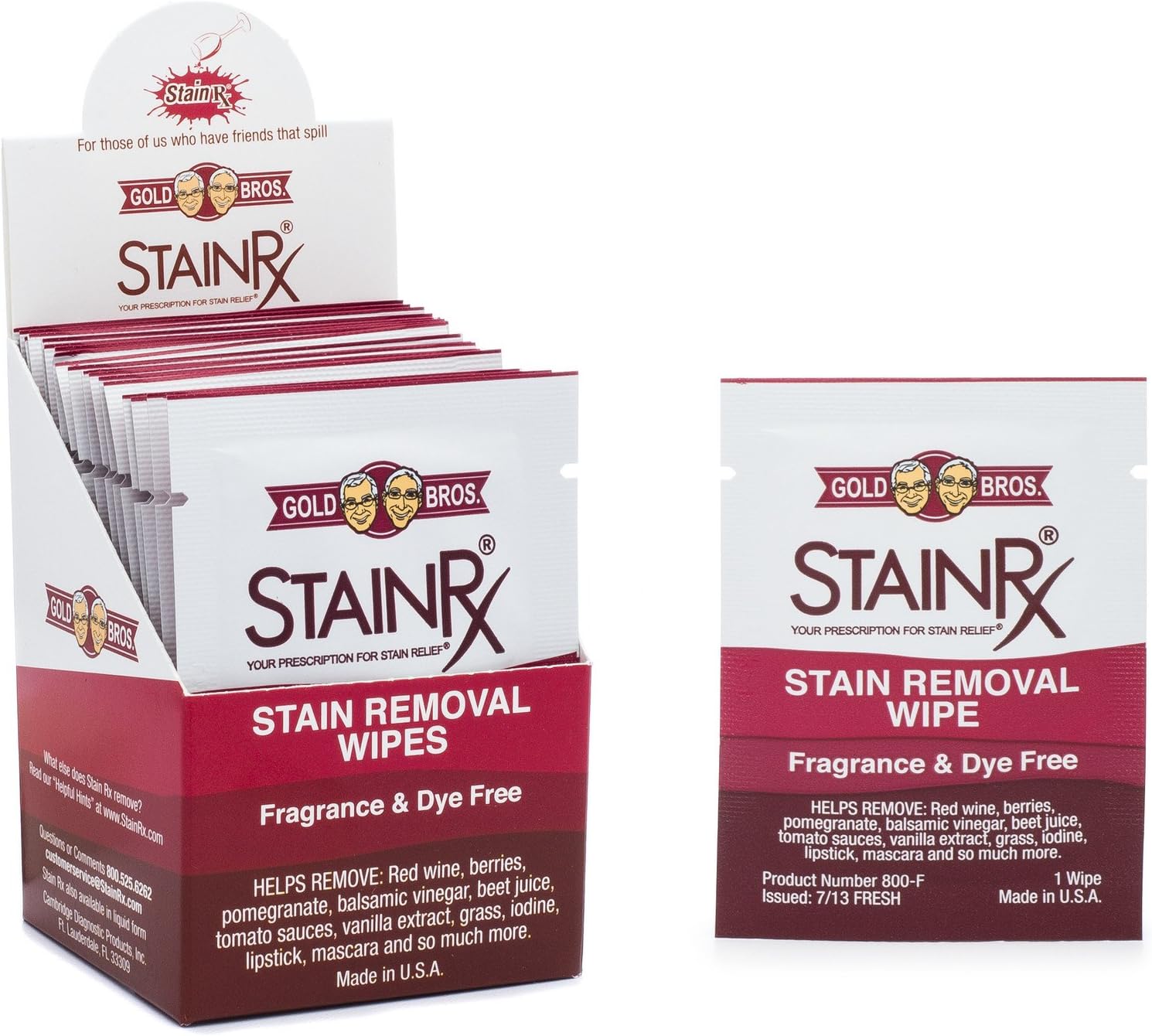 18 Pack Stain Rx Wipes - Travel-Friendly Stain Remover for All Surfaces