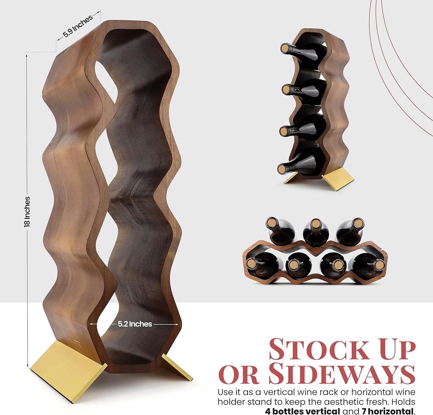 Gusto Nostro Acacia Wood Wine Rack 7 Bottle 2 Tier