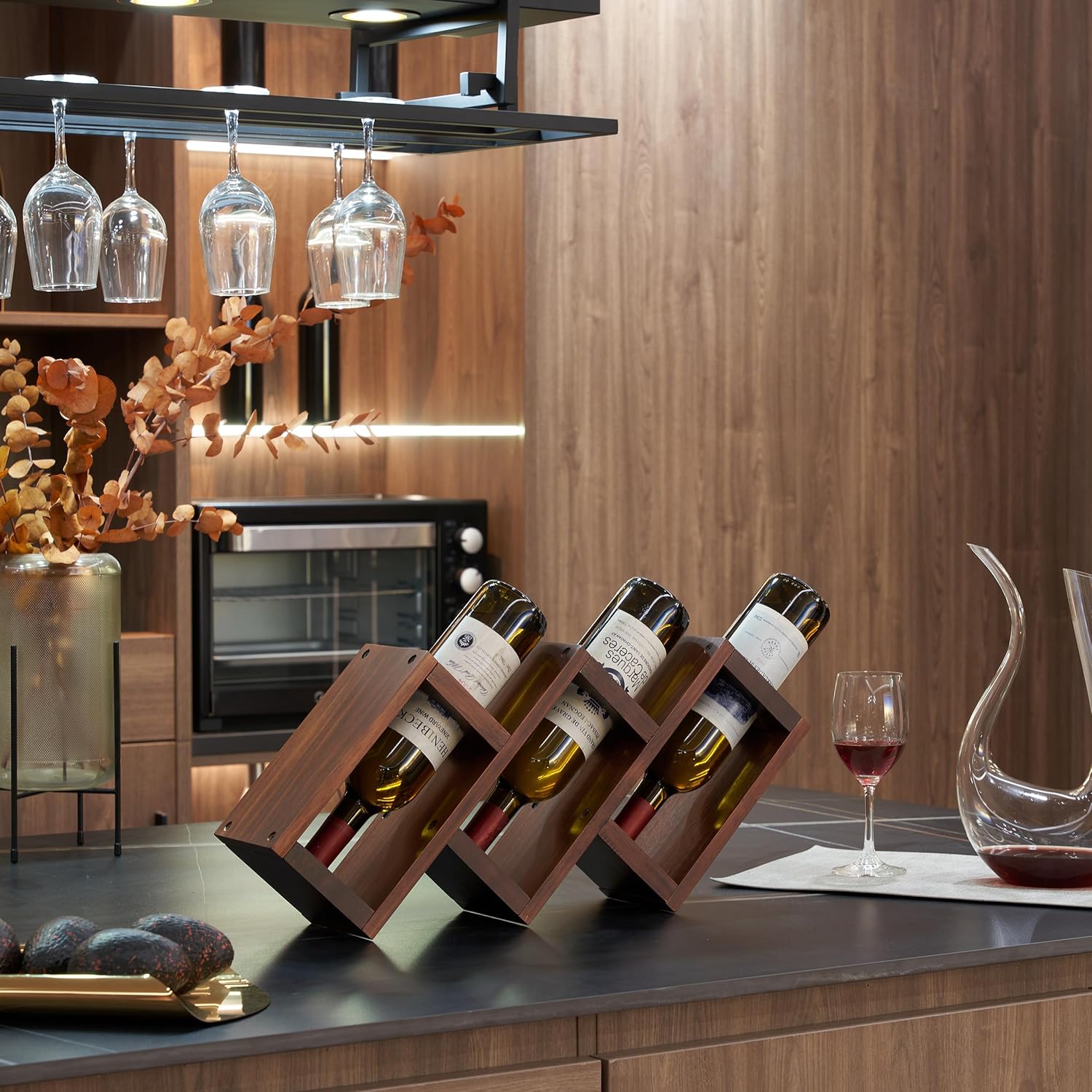 3 Bottles Wood Wine Rack - Solid Pine Storage Holder