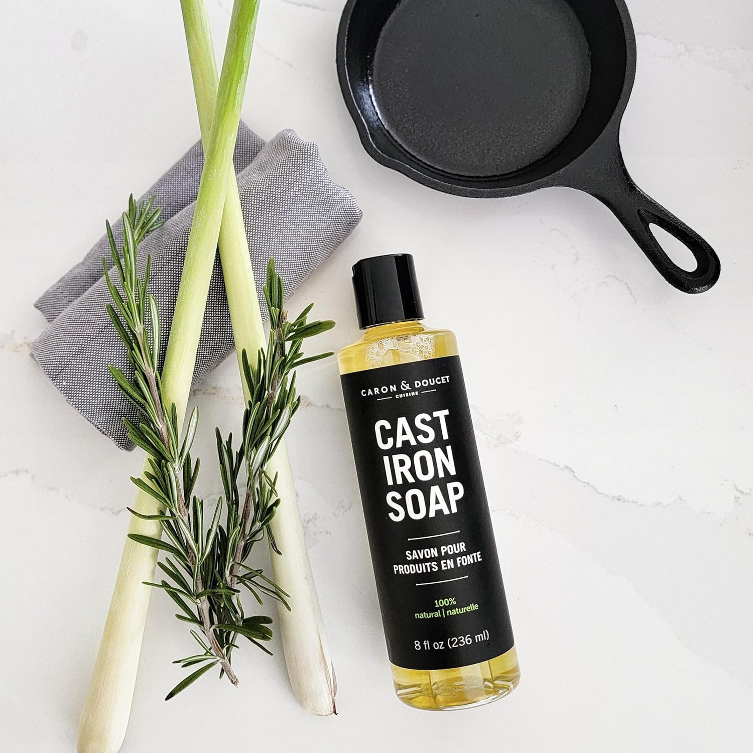 CARON DOUCET Cast Iron Cleaning Set 8oz Seasoning Oil Soap