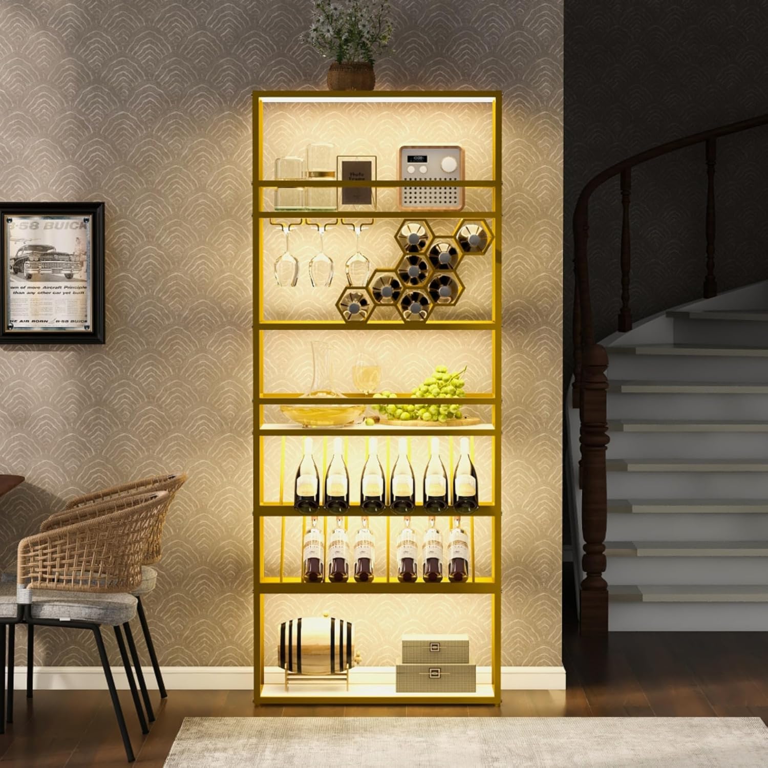 AiStarlink 7-Layer Wine Rack with LED Light and Glass Display 1