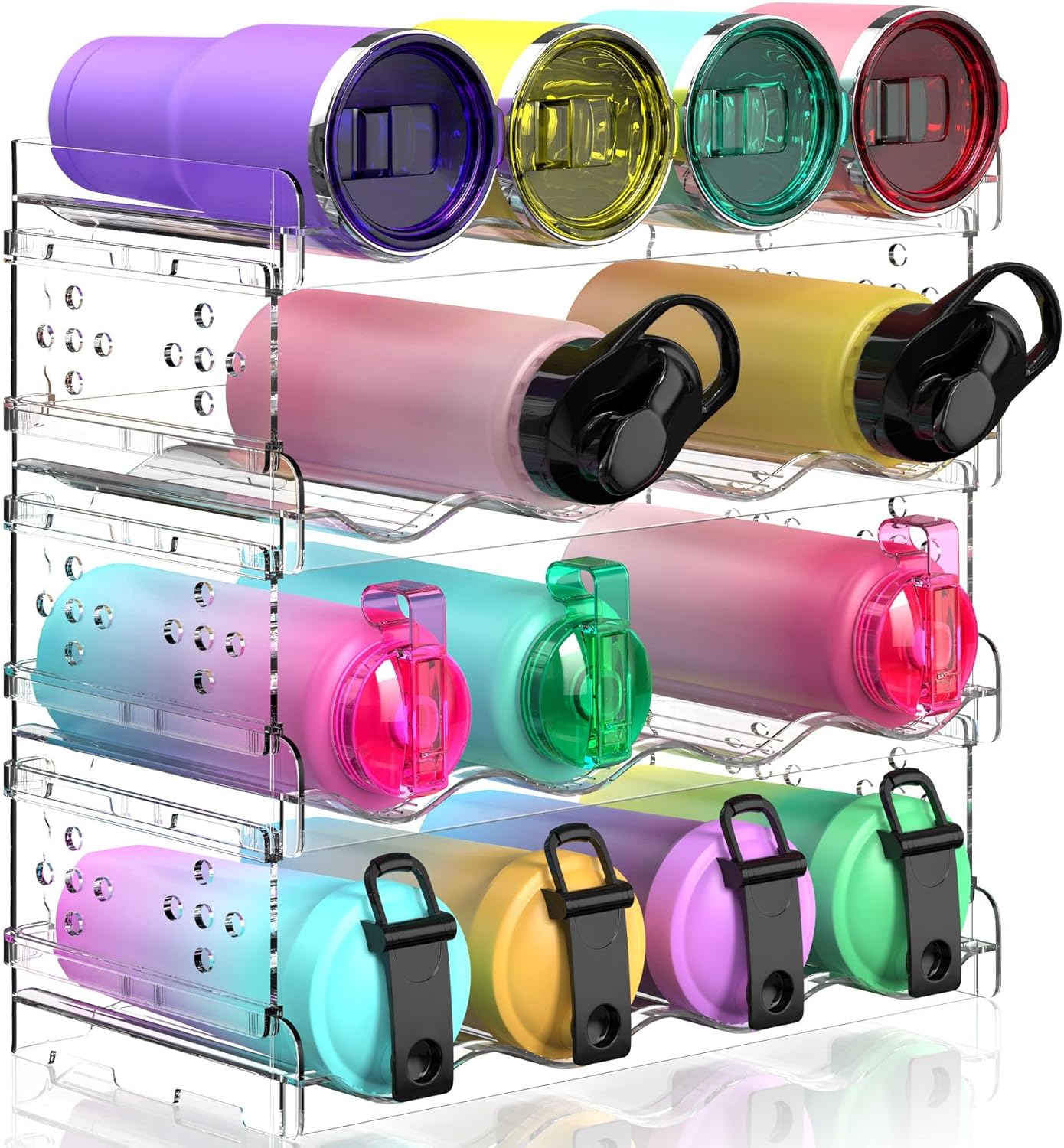 4 Tier Water Bottle Organizer for 16 Bottles Clear Plastic Freestanding