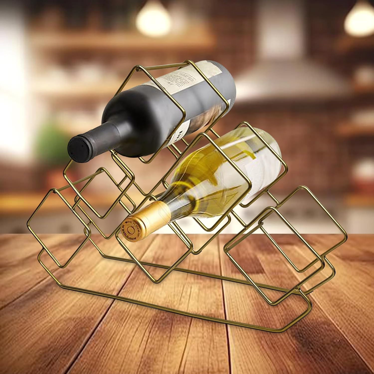 Nu Steel 6 Bottles Tabletop Wine Holder Gold Finish