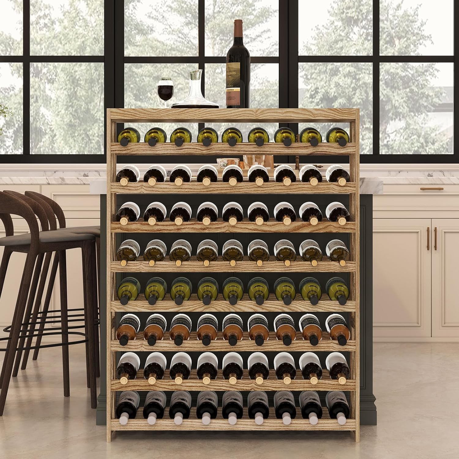 Real Wood 8-Tier Wine Rack for Home and Kitchen