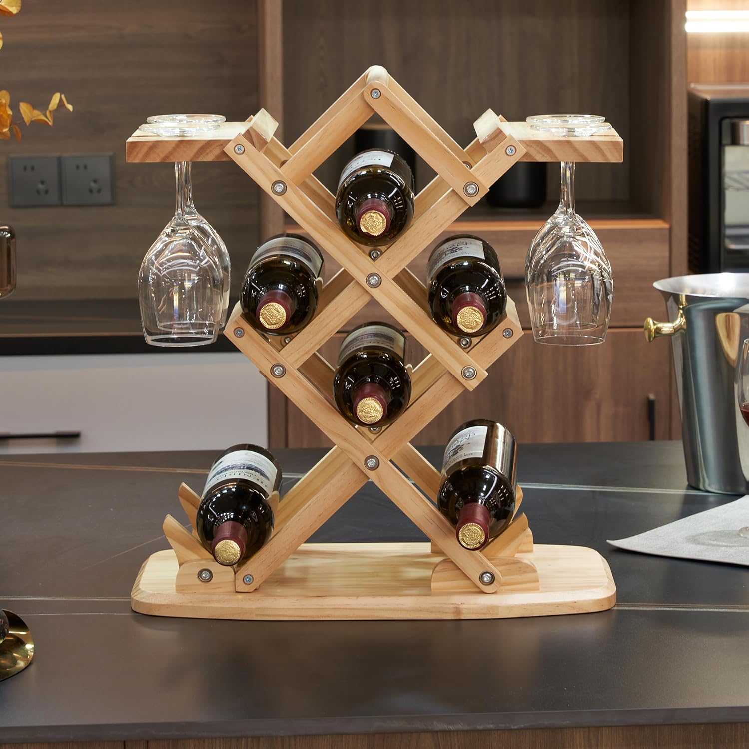 Solid Wood Wine Rack with 6 Bottle Capacity