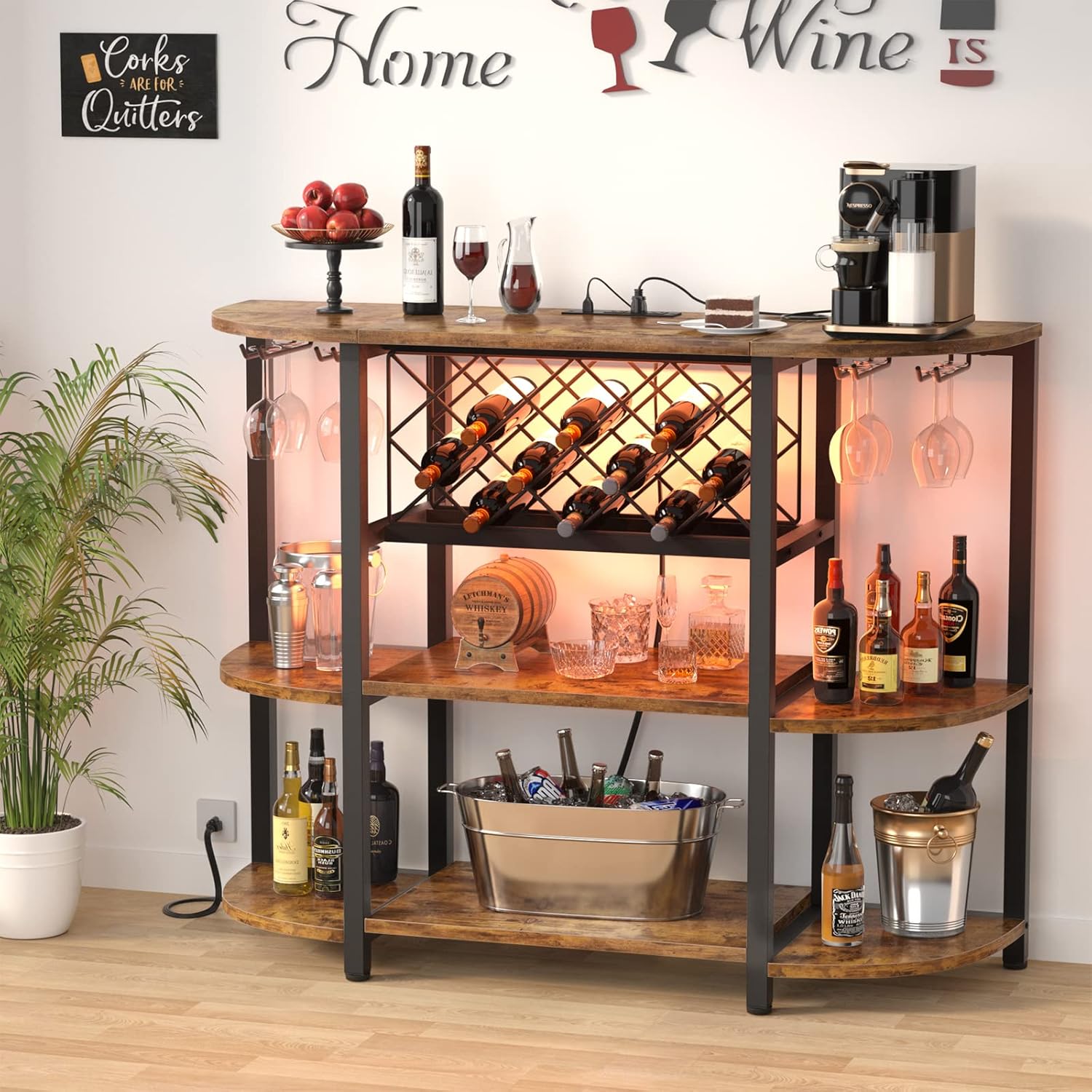 Unikito Freestanding Wine Rack Table with USB and LED Light
