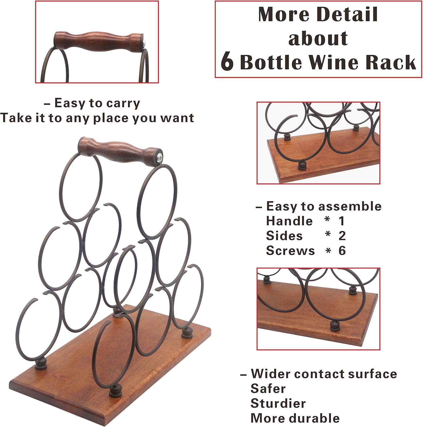 ALLCENER 6-Bottle Countertop Wine Rack with Copper Wood
