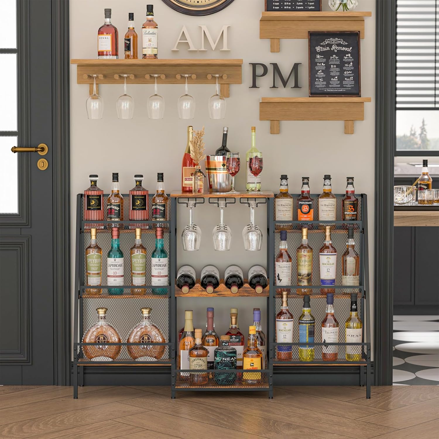 Hayexiha 6-Tier Bar Cabinet with Glass Holder and Wine Table 1
