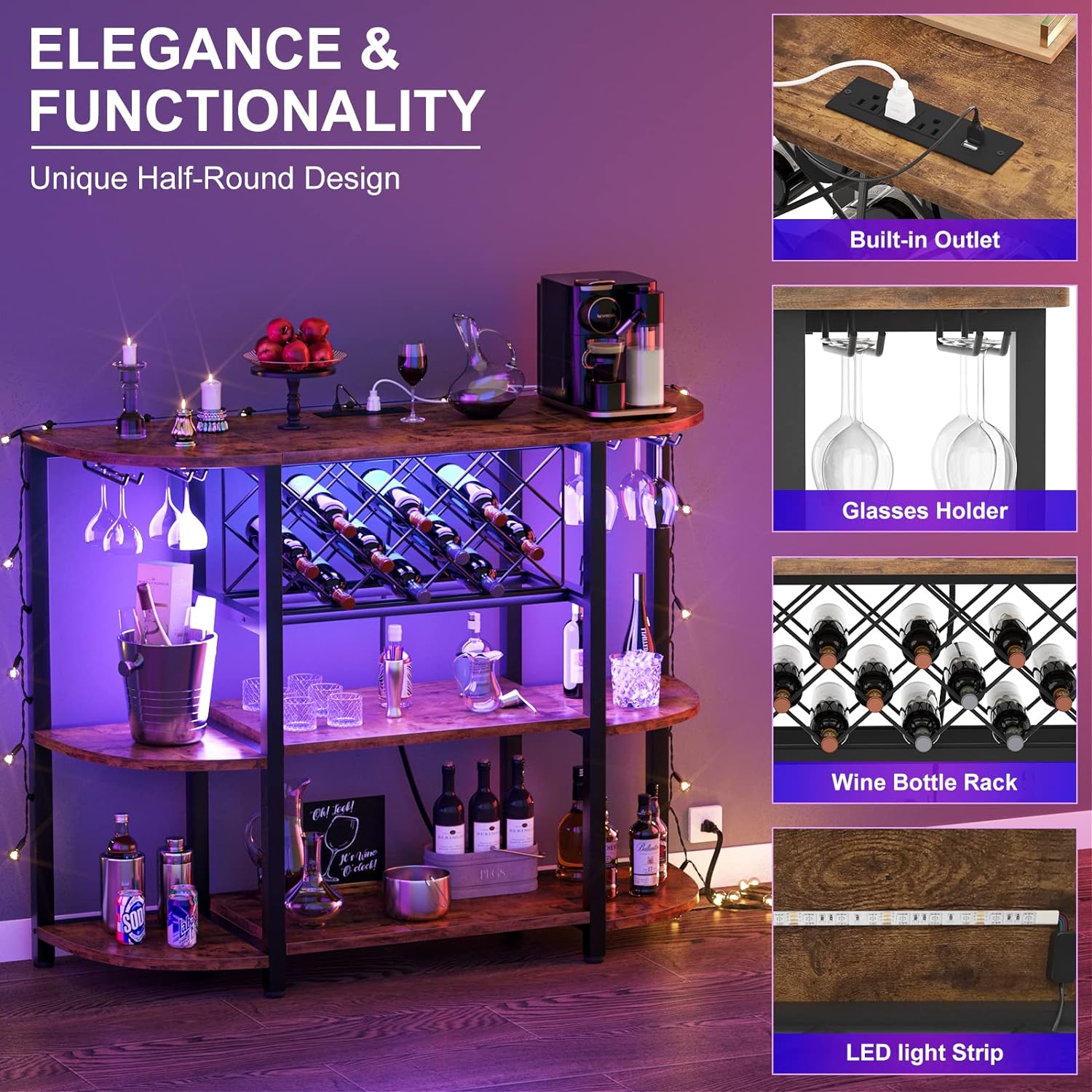 Unikito Freestanding Wine Rack Table with USB and LED Light
