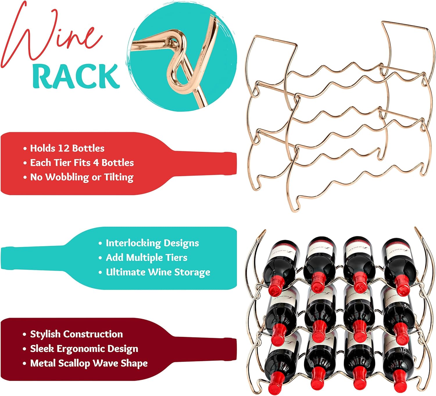 Sorbus 6-Tier Copper Wine Rack - 24 Bottle Storage