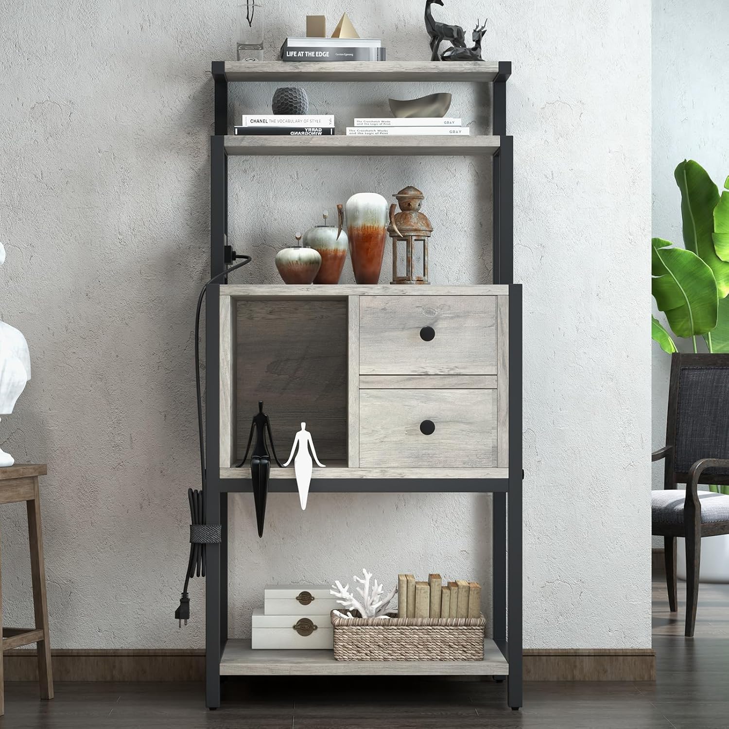Gyabnw Tall Liquor Cabinet with 5-Tier Storage and Glass Holders