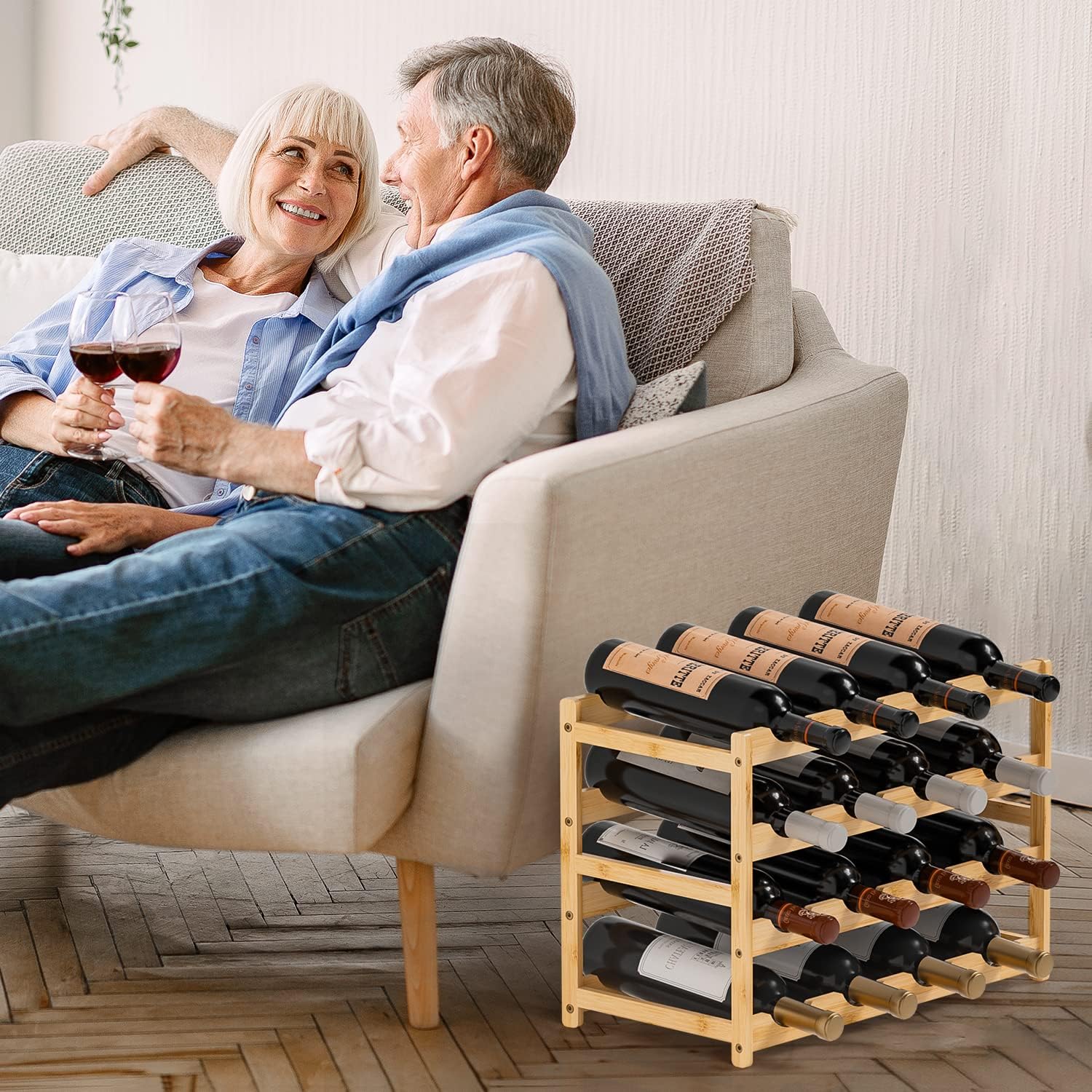 Ruichang 4-Tier Bamboo Wine Rack 16 Bottle Capacity