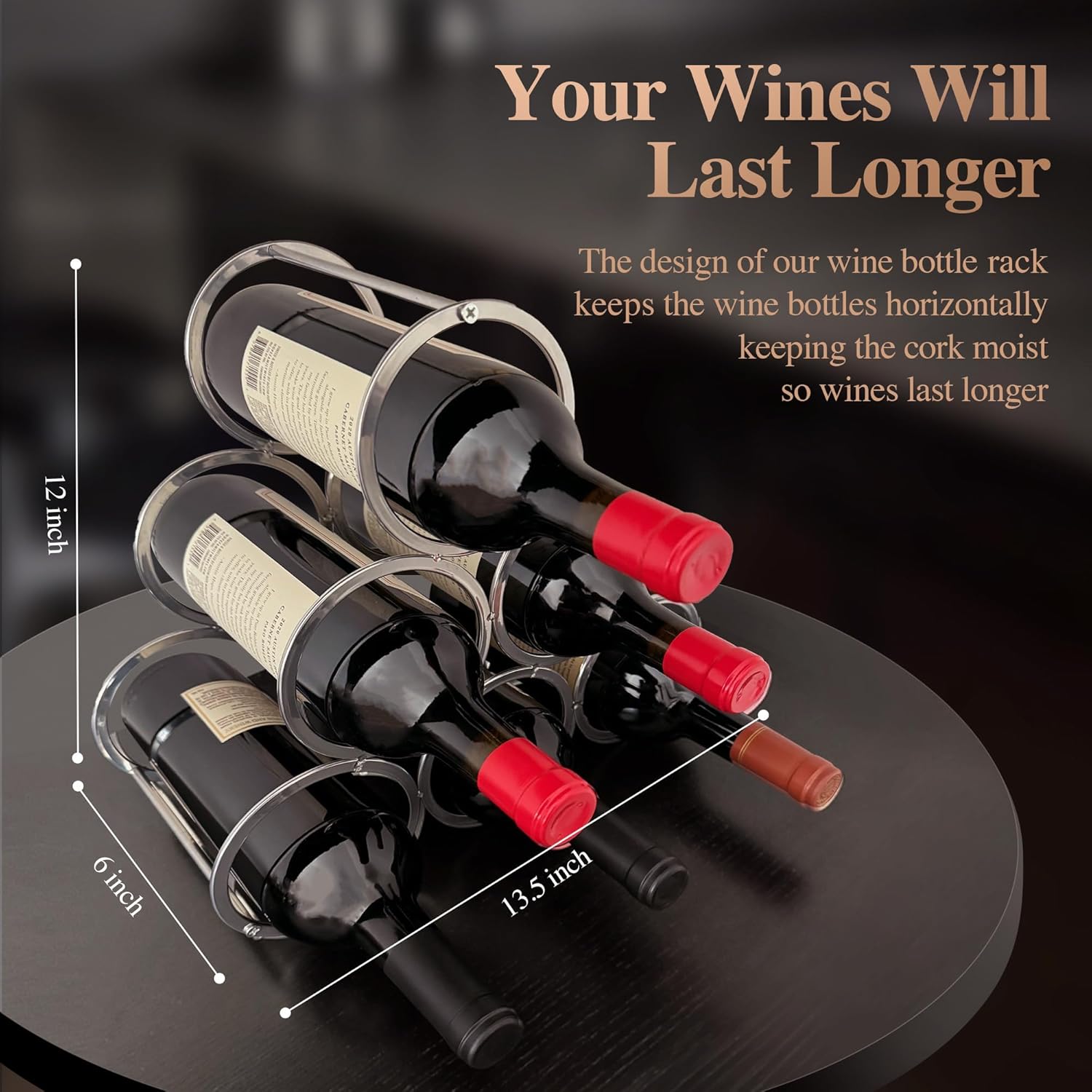 Lilys Home Countertop Wine Rack - 6 Bottle Holder Freestanding Elegant Kitchen Storage