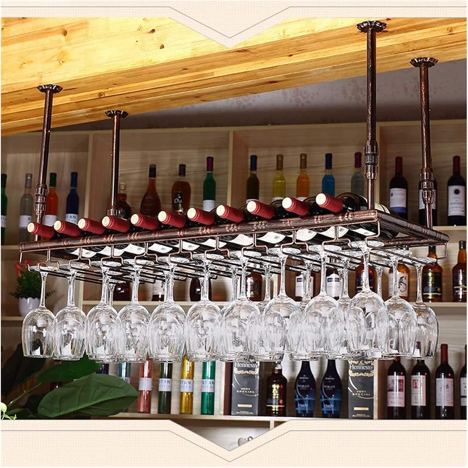 ALDEPO Wall Mounted Rustic Wine Rack with 2 Glass Holders