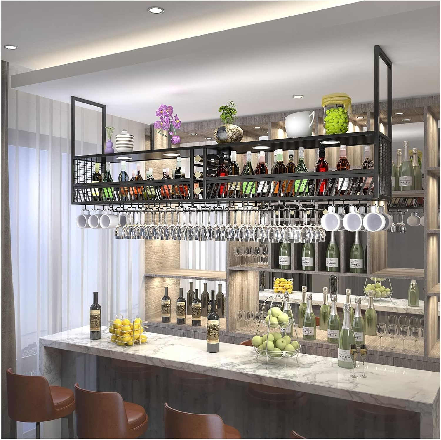 Hanging Wine Rack 2-Layer Wall Mounted Storage Shelf