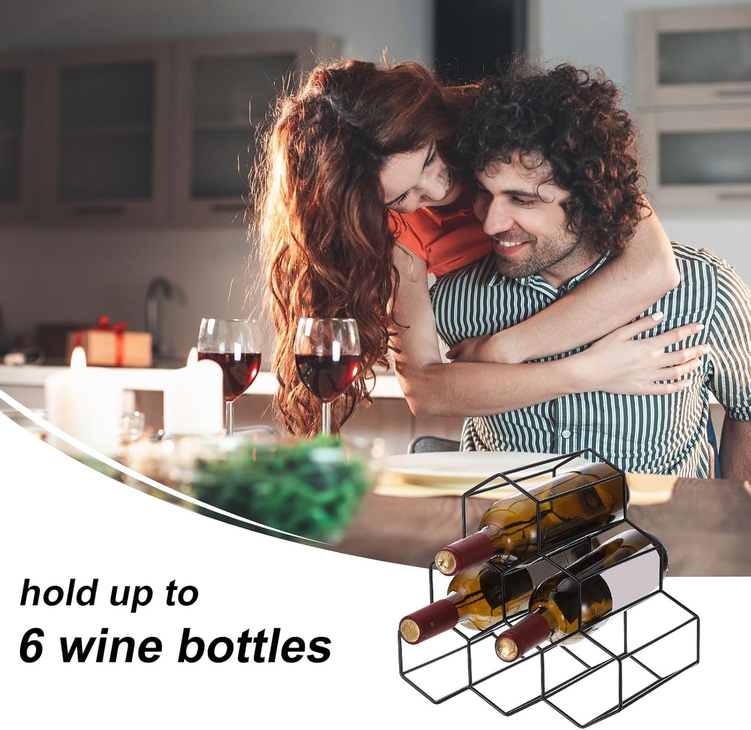 Uxcell 6 Bottle Metal Wine Rack Freestanding Storage Stand Black