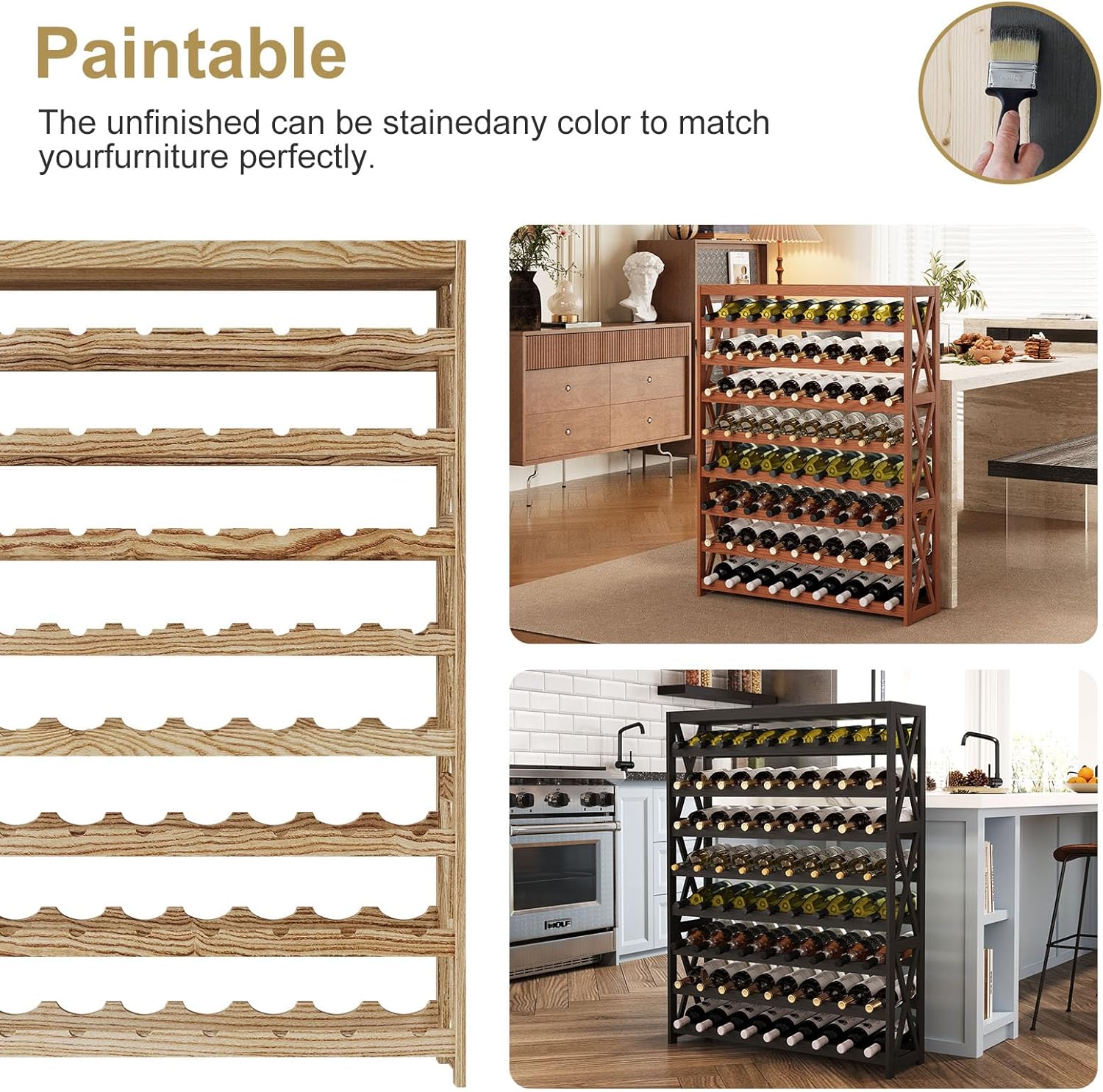 Real Wood 8-Tier Wine Rack for Home and Kitchen