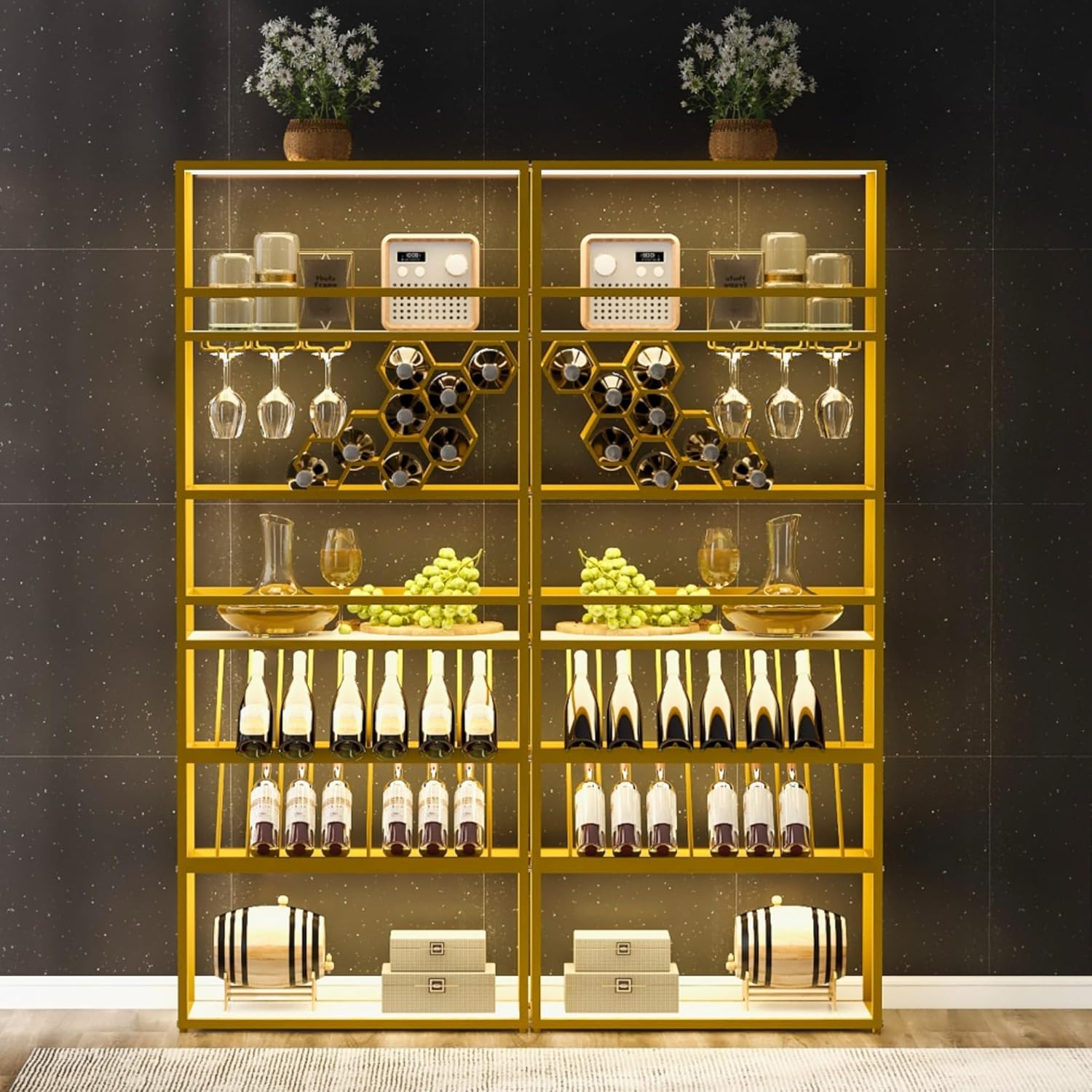 AiStarlink 7-Layer Wine Rack with LED Light and Glass Display 1