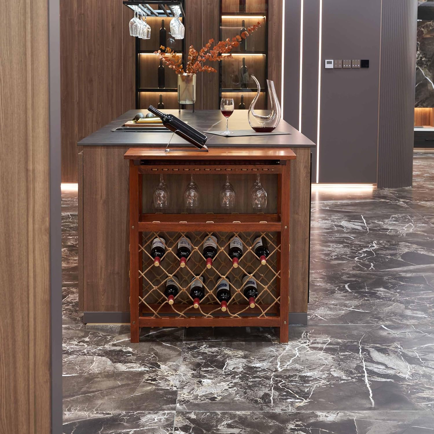 Rpuzonier Freestanding Wine Rack with Glass Holder
