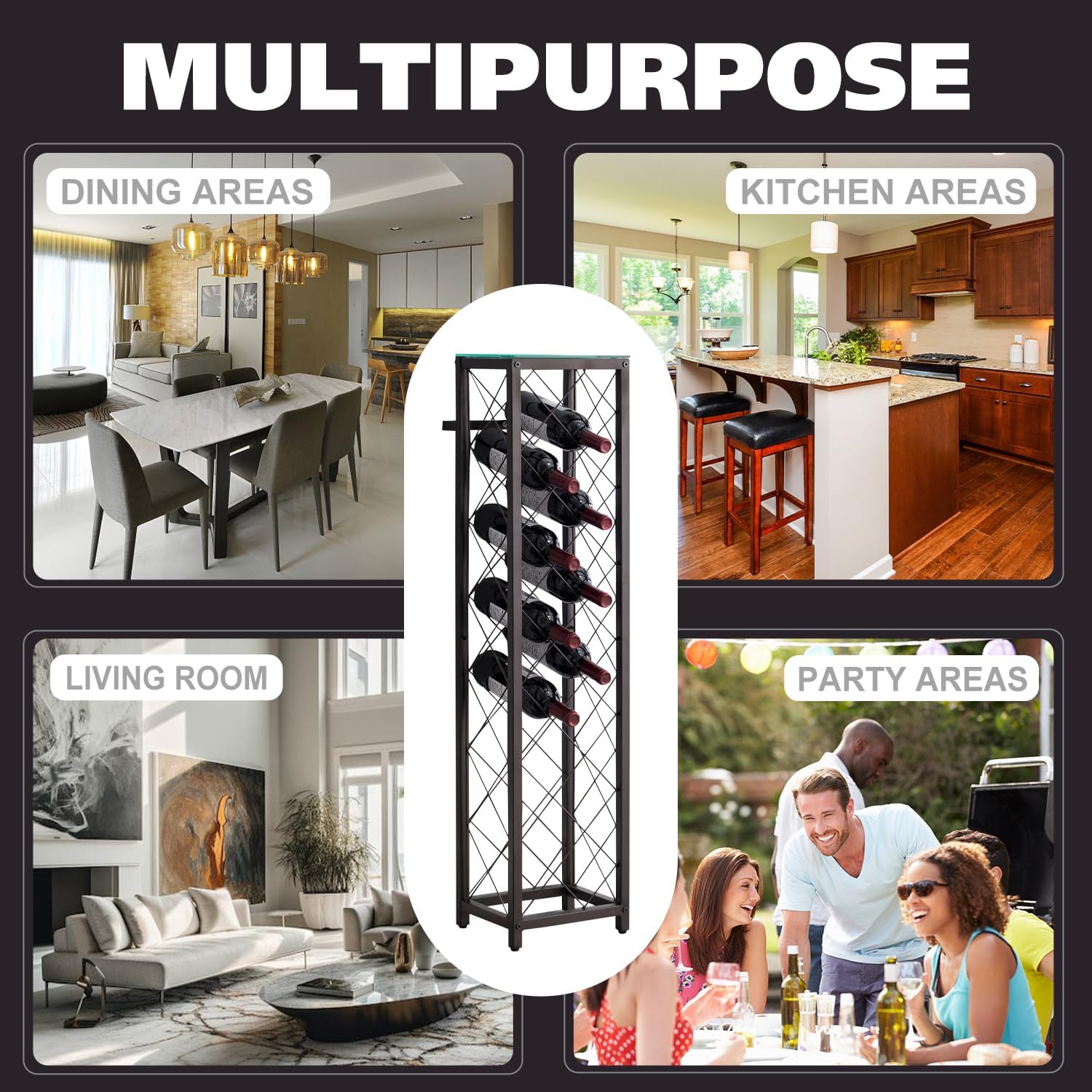 Kings Brand Narenda Freestanding Wine Rack - Pewter 13 Bottles