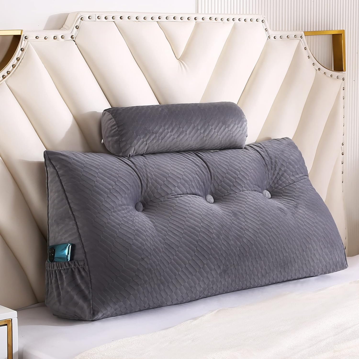 Gpround Wedge Headboard Pillow Set with Roll Neck Pillow