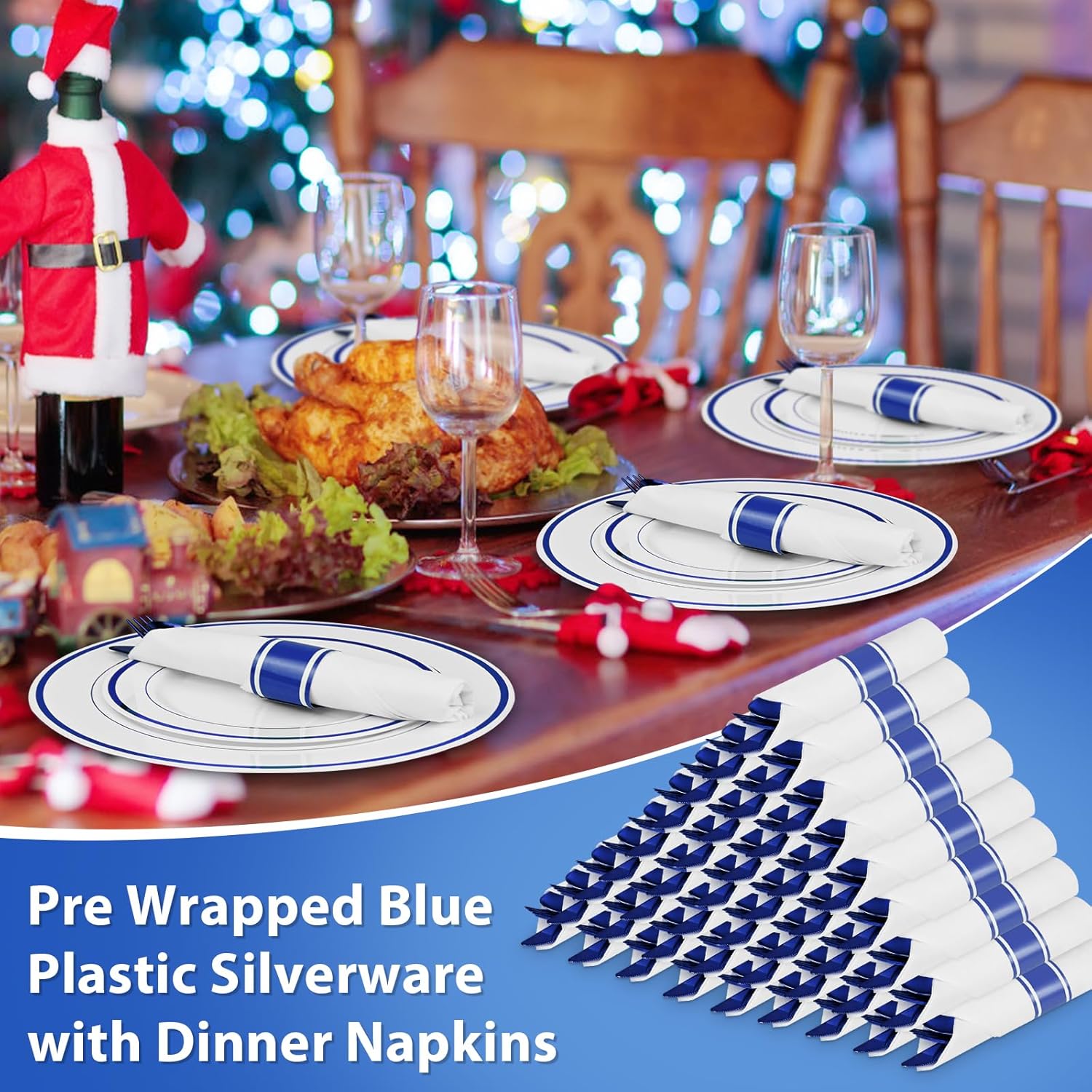 60 Pack Blue Pre-Rolled Plastic Cutlery Set