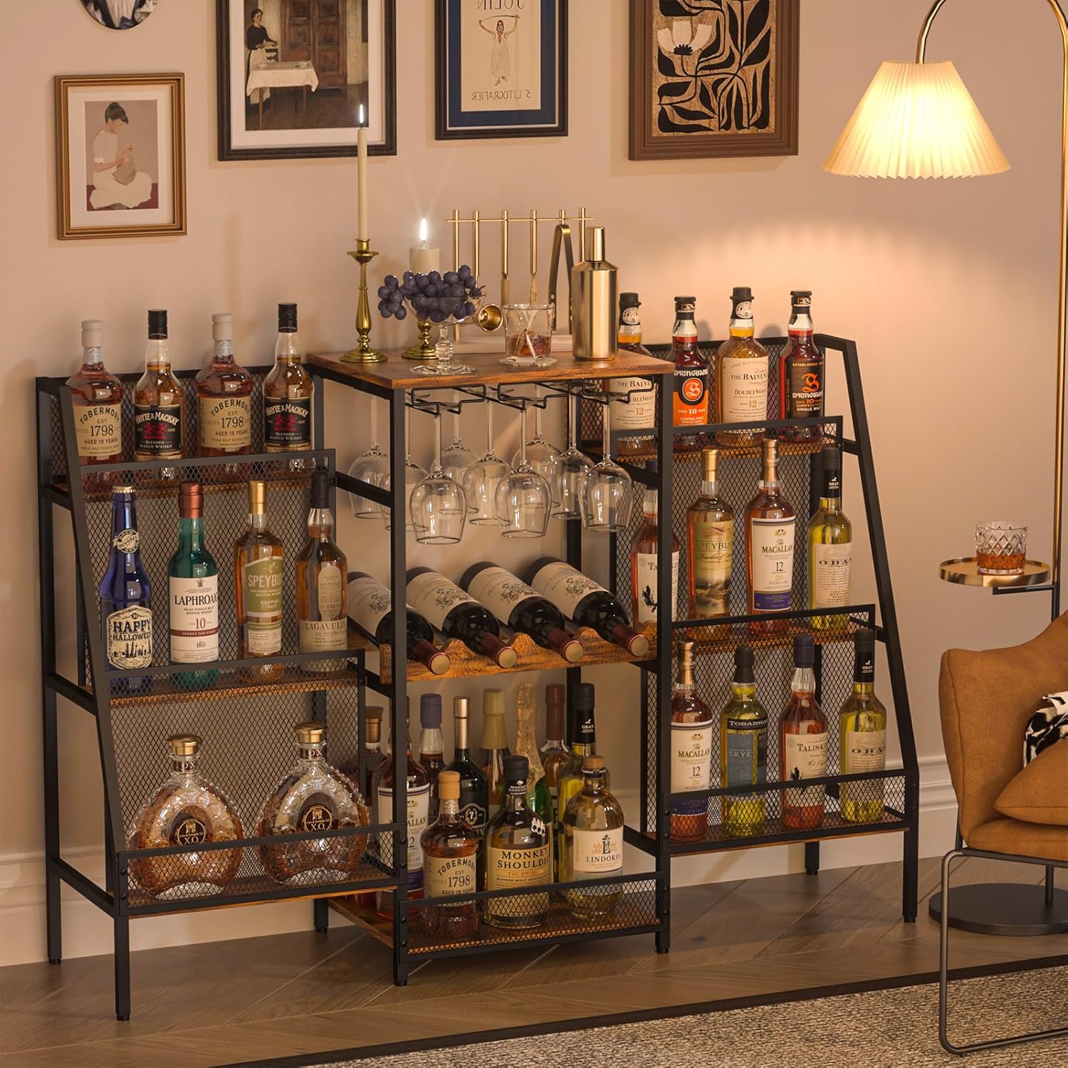 Hayexiha 6-Tier Bar Cabinet with Glass Holder and Wine Table 1