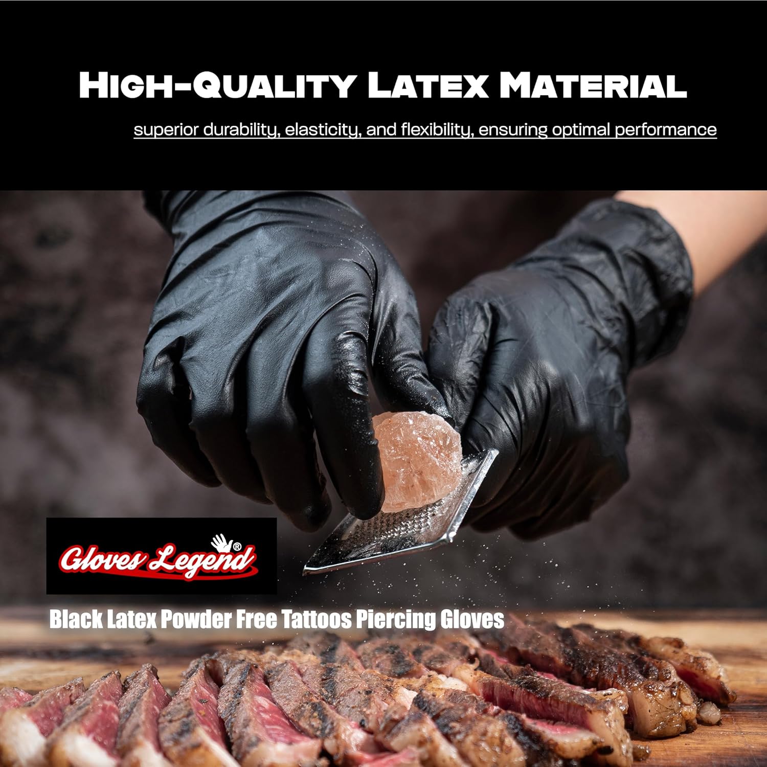 Gloves Legend Black Latex Powder Free Disposable Gloves - Large Size 100Box