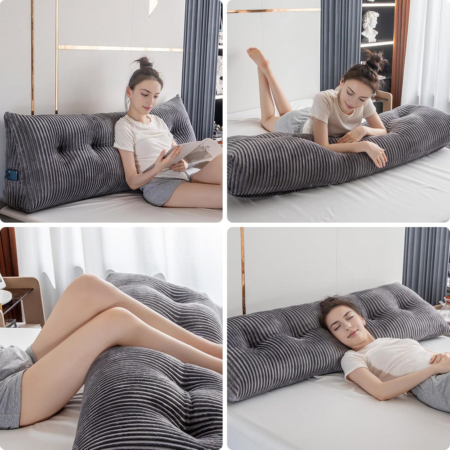 Activance Large Triangular Headboard Pillow with Removable Cover Grey