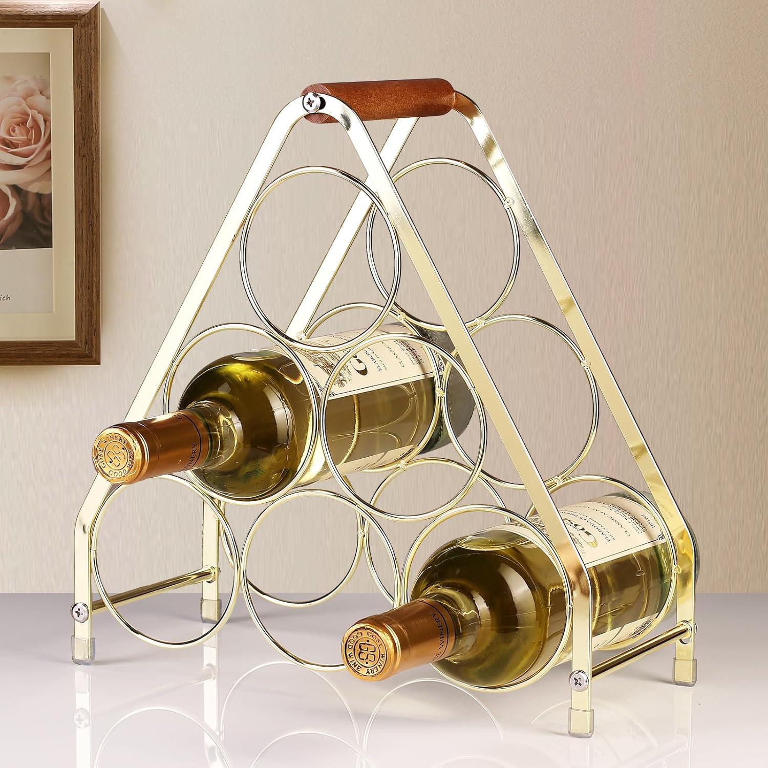 Drincarier 6 Bottle Countertop Wine Rack - 3 Tier Modern Gold Metal Design