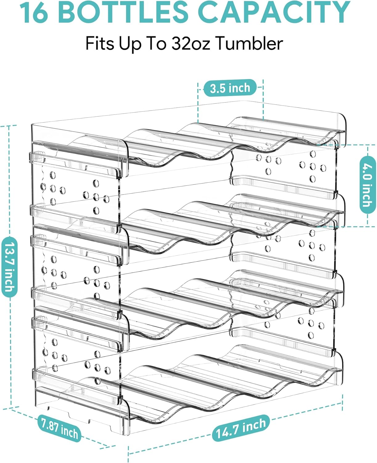 4 Tier Water Bottle Organizer for 16 Bottles Clear Plastic Freestanding