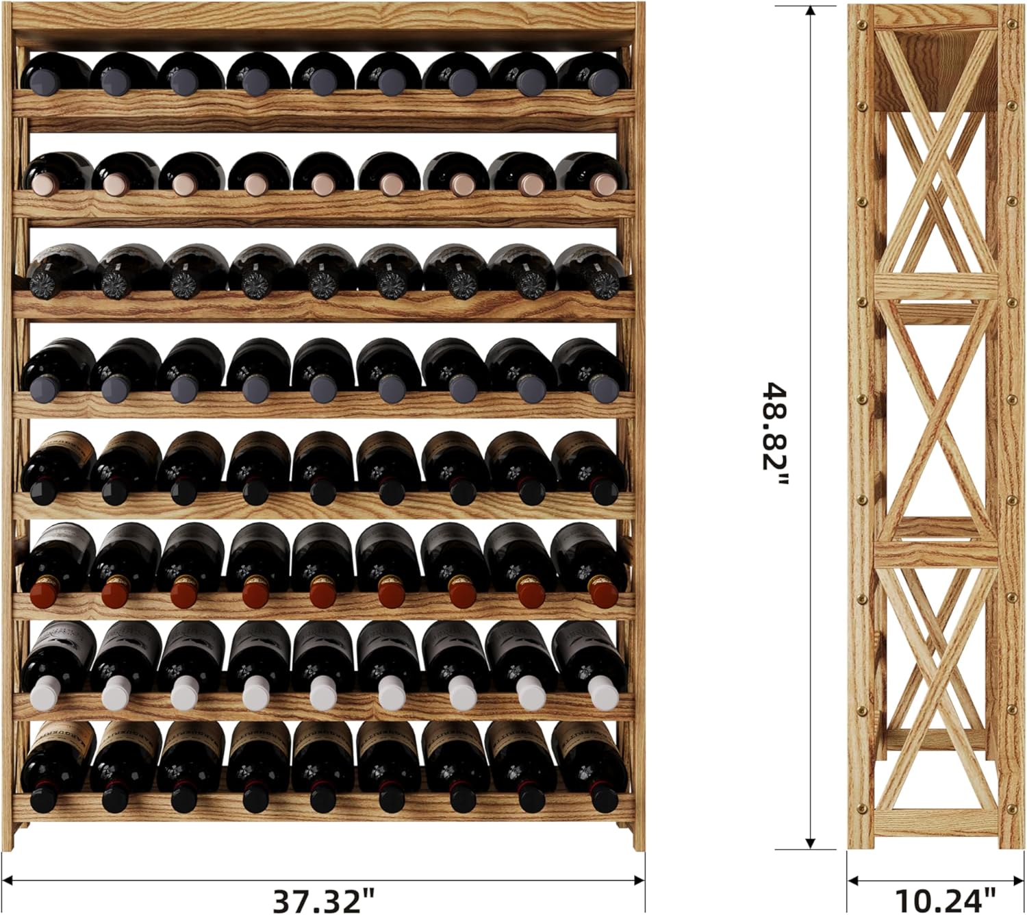 Solid Wood Wine Rack 8 Tier 72 Bottles Freestanding