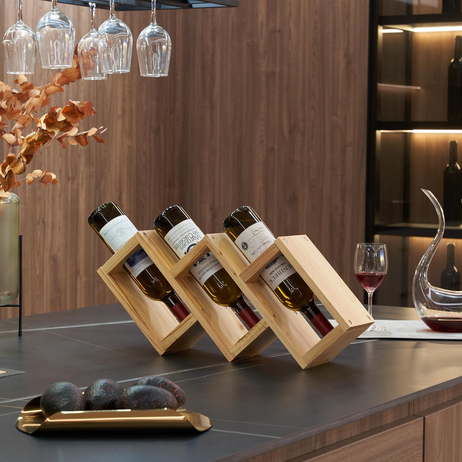 3 Bottle Pine Wood Wine Rack for Home Use