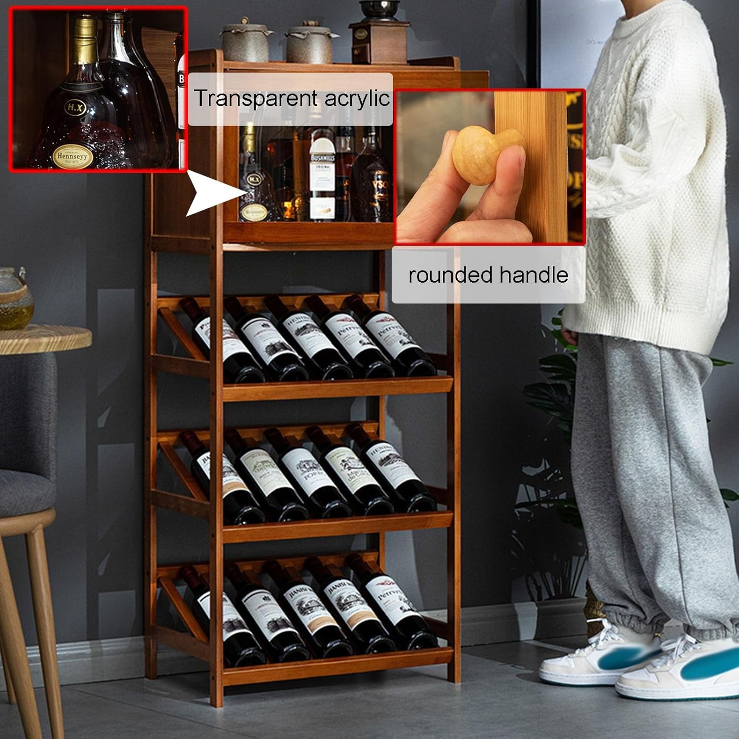 Wood Wine Bar Cabinet with Tabletop Storage Space-Saving Light Brown 52x30x90cm