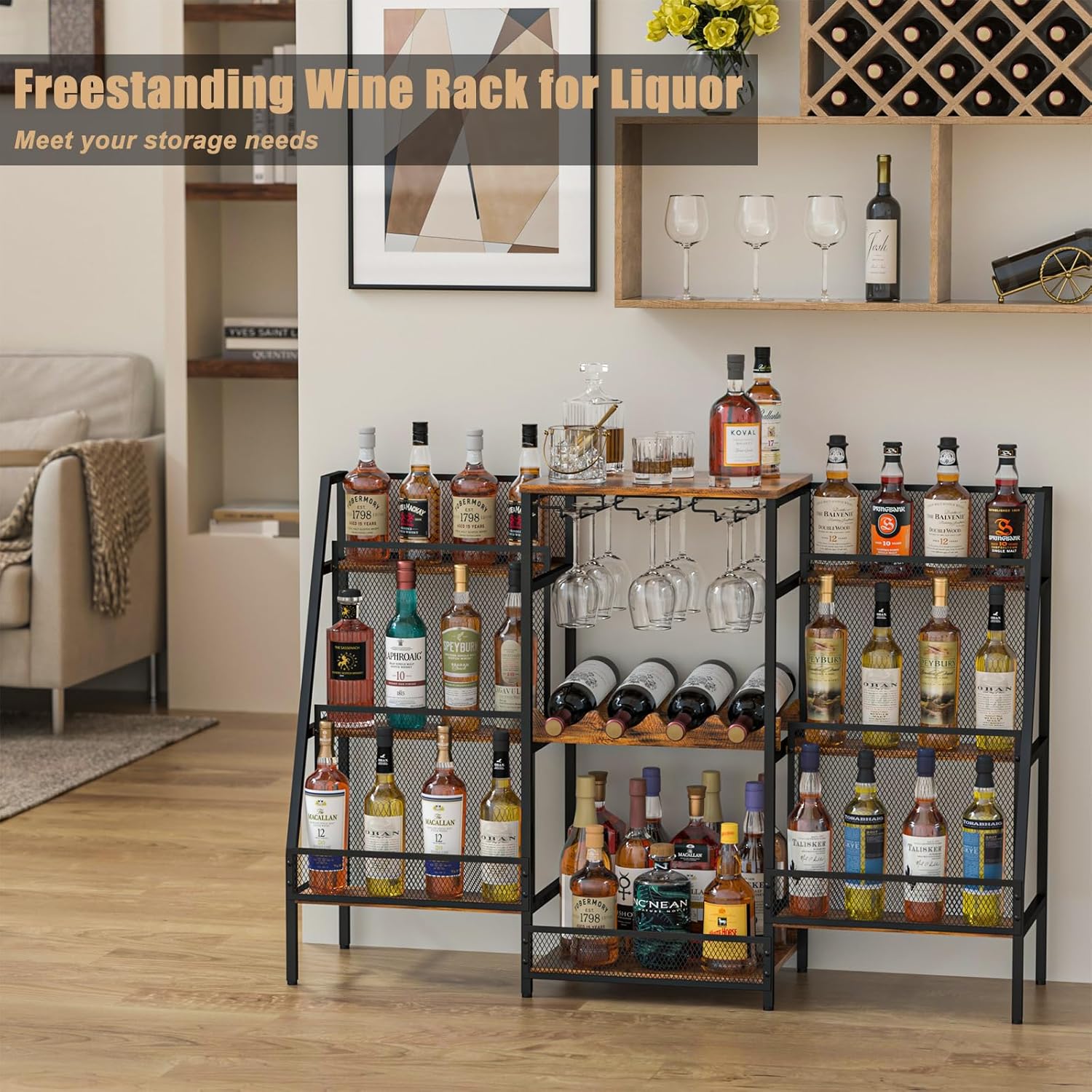 Hayexiha 6-Tier Bar Cabinet with Glass Holder and Wine Table 1