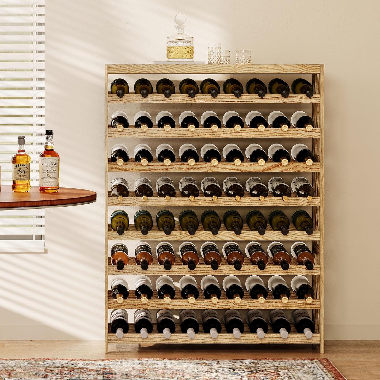 Real Wood 8-Tier Wine Rack for Home and Kitchen