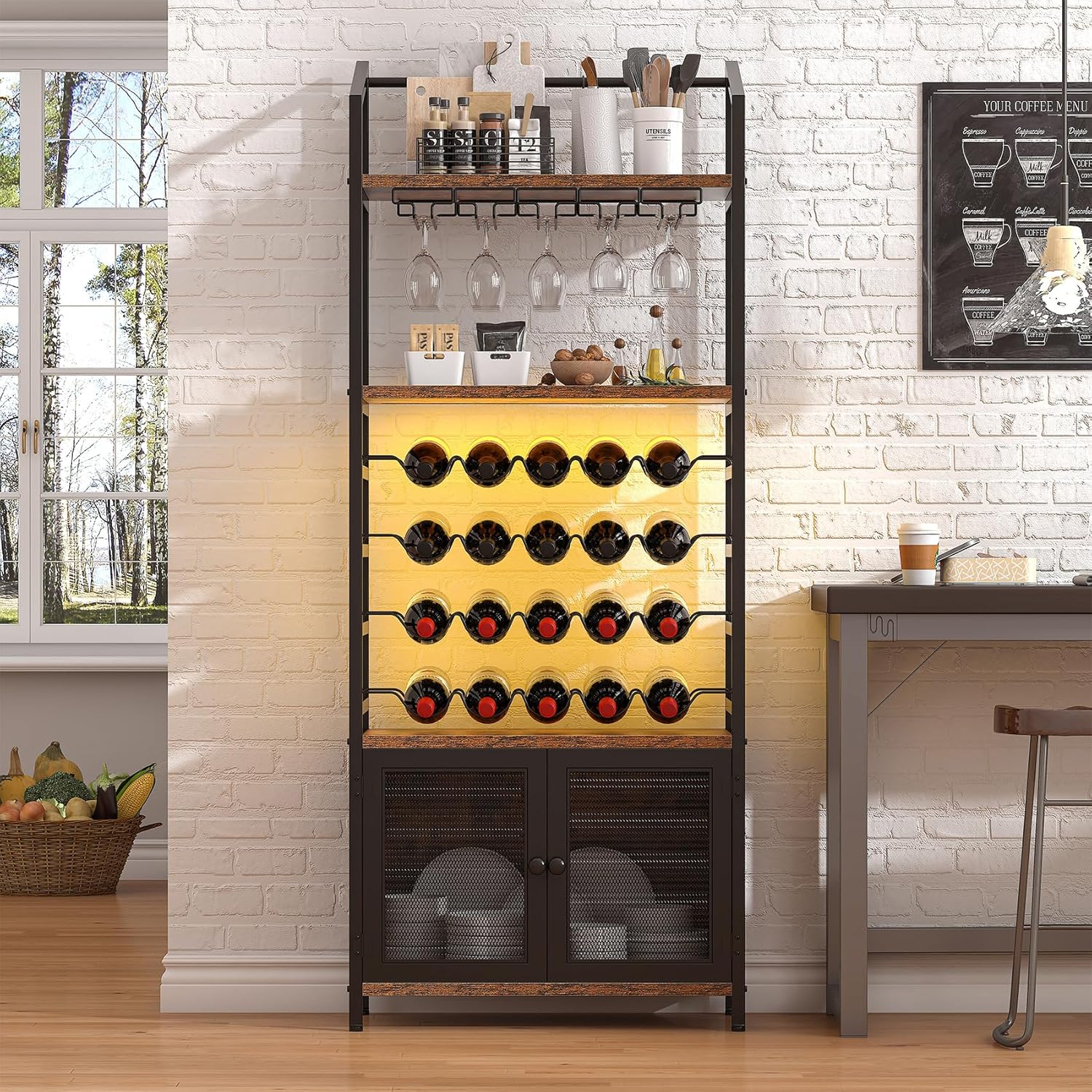 CBBPET 4-Tier Freestanding Wine Cabinet with LED Light