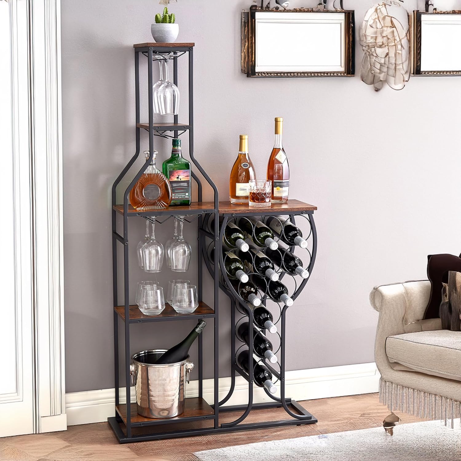 Mdhitsox 5 Tier Freestanding Wine Rack with Glass Holder