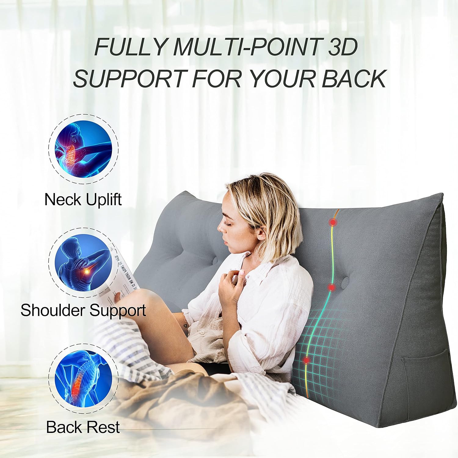 WOWMAX Triangular Reading Pillow with Removable Cover 1