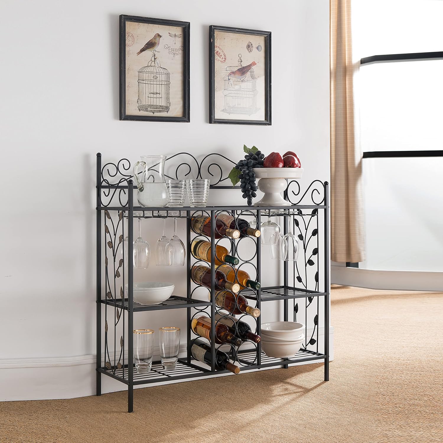 KB Designs 12 Bottle Floor Wine Rack Organizer Black
