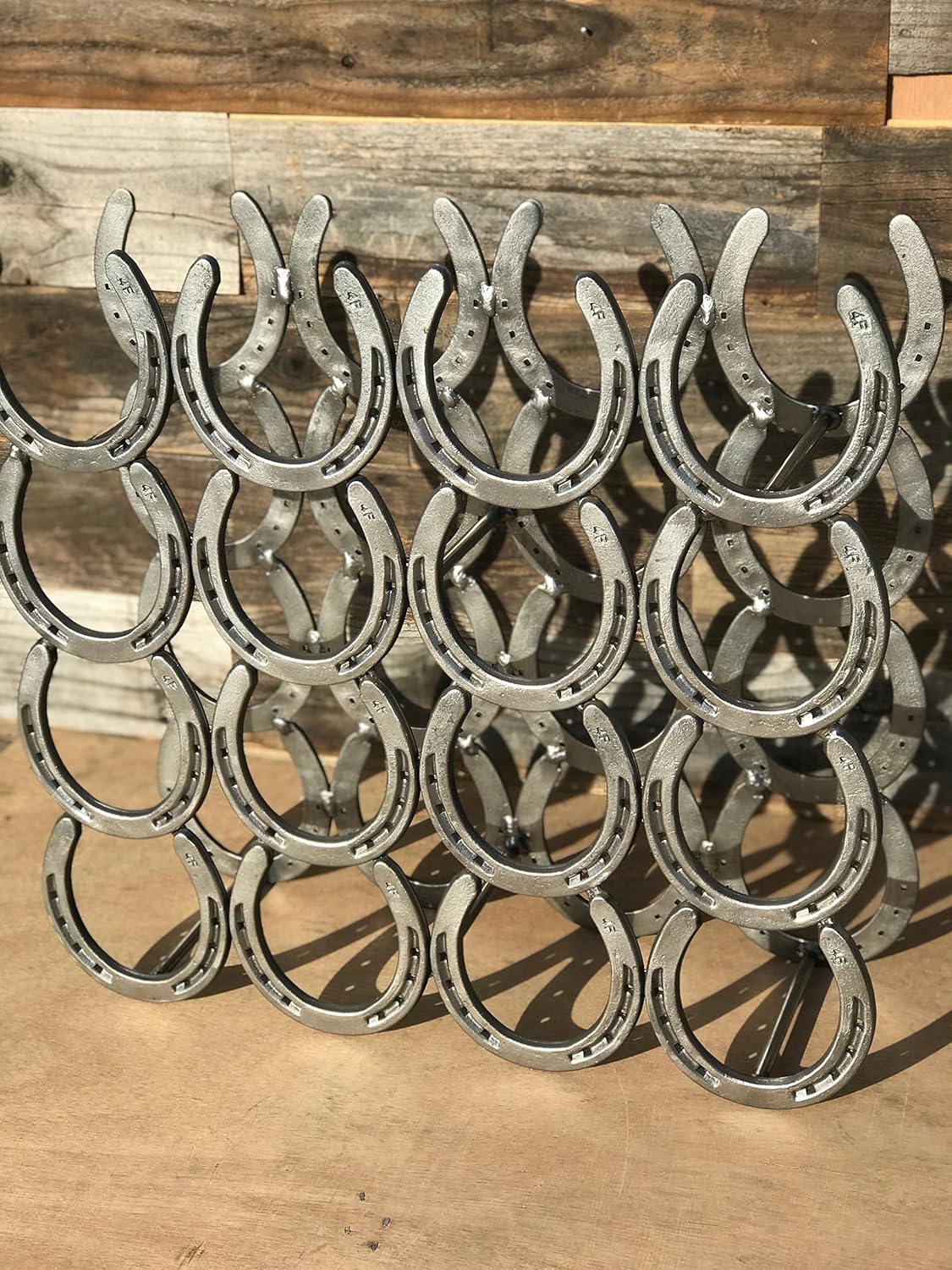 Rustic Horseshoe Wine Bottle Holder - 16 Bottles
