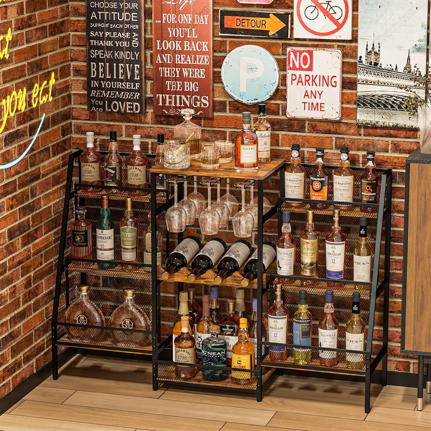 Hayexiha 6-Tier Bar Cabinet with Glass Holder and Wine Table 1