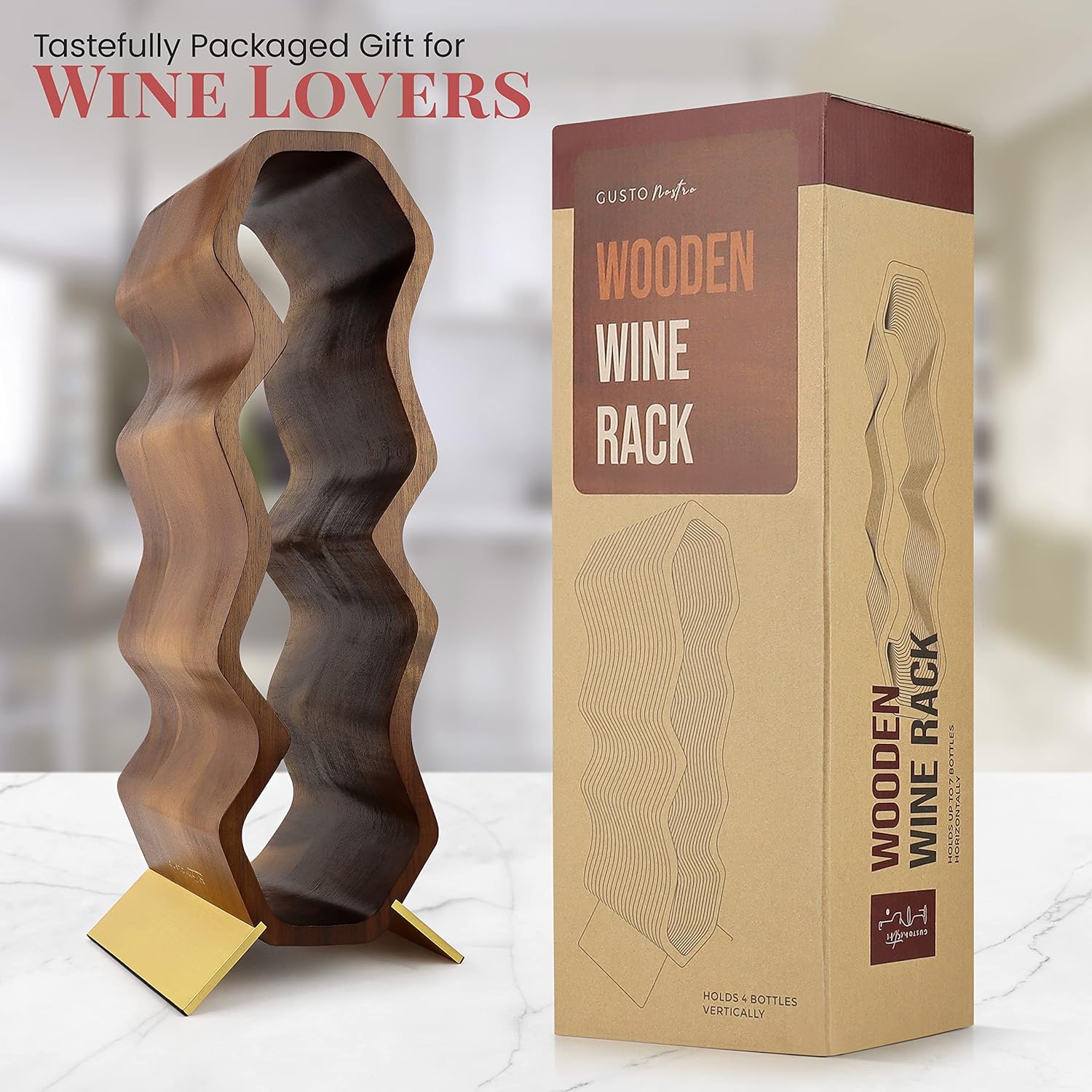 Gusto Nostro Acacia Wood Wine Rack 7 Bottle 2 Tier