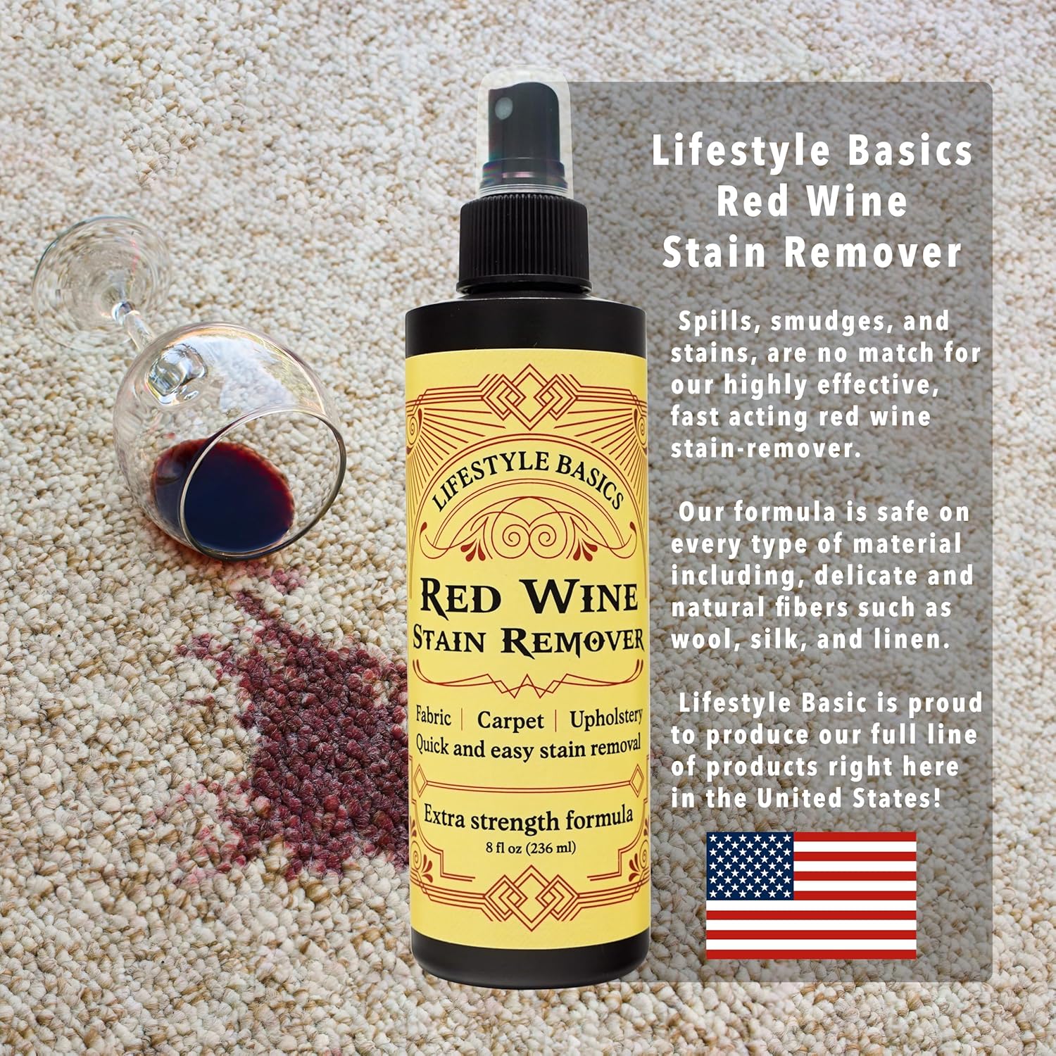 Red Wine Stain Remover Spray 8oz Safe for All Surfaces