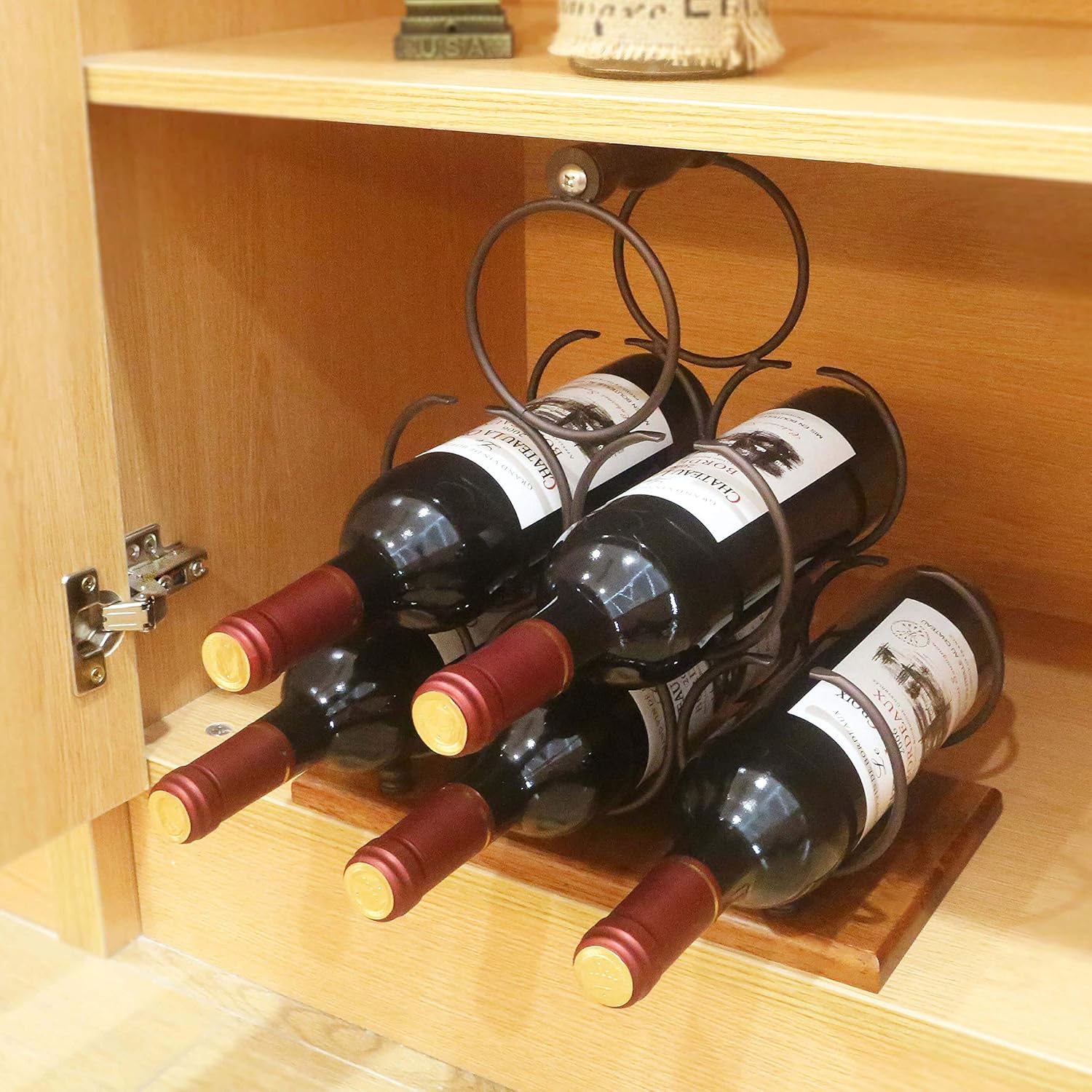 ALLCENER 6-Bottle Countertop Wine Rack with Copper Wood