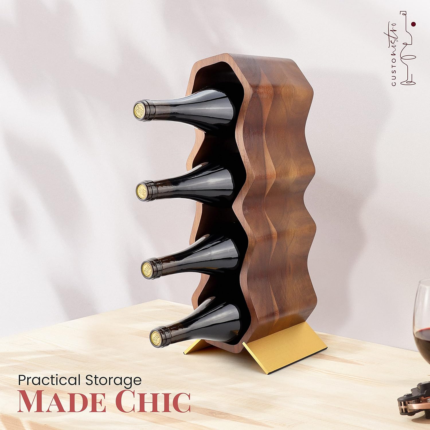 Gusto Nostro Acacia Wood Wine Rack 7 Bottle 2 Tier