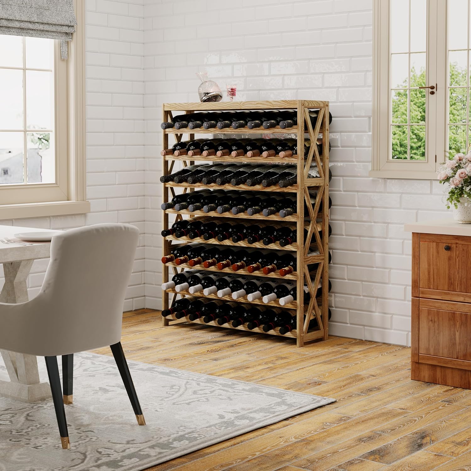 Solid Wood Wine Rack 8 Tier 72 Bottles Freestanding